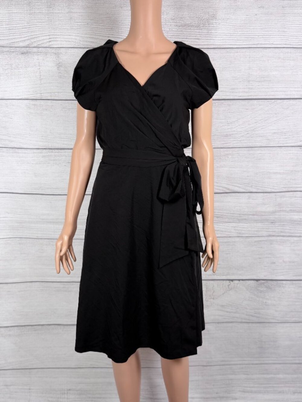 🖤 Diane von Furstenberg Peyton Black Tech Poplin Wrap Dress Size 12